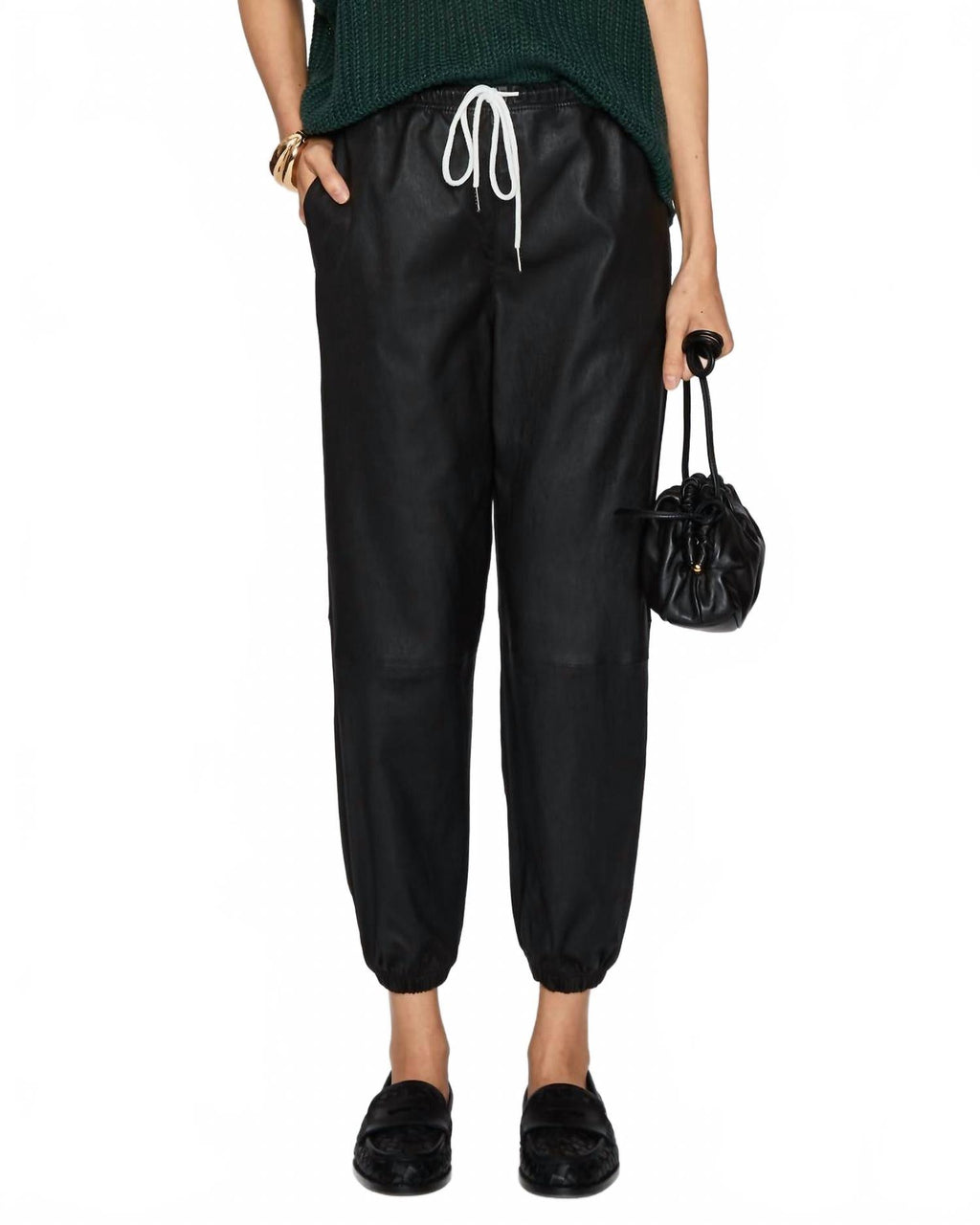 Leather High-Rise Sweatpants In Black