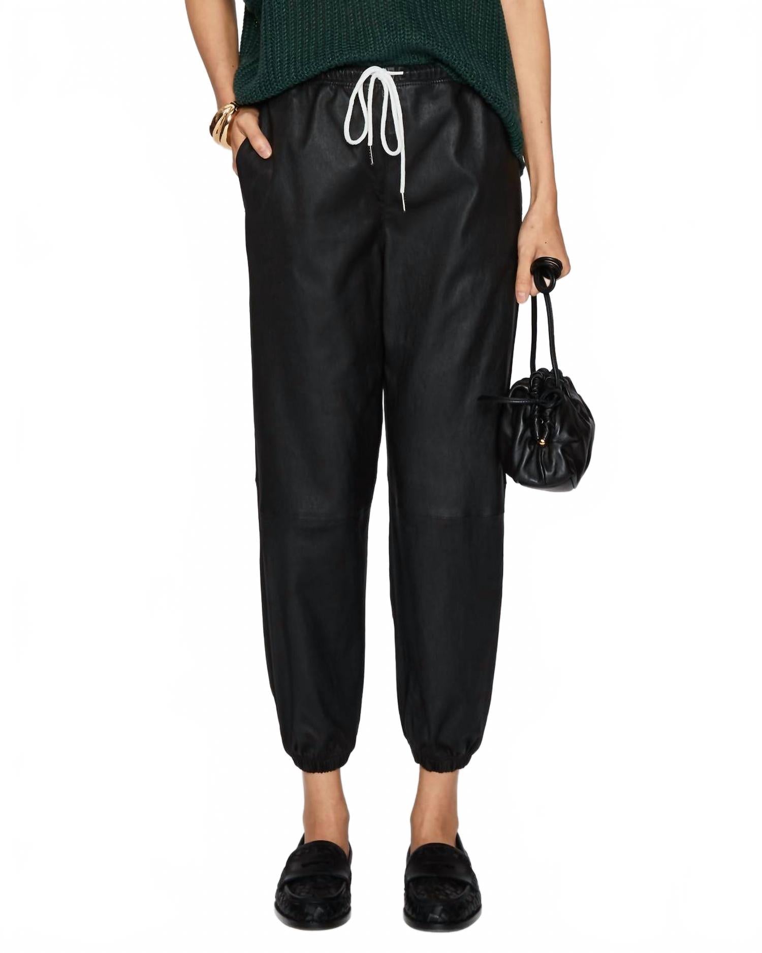 Leather High-Rise Sweatpants In Black