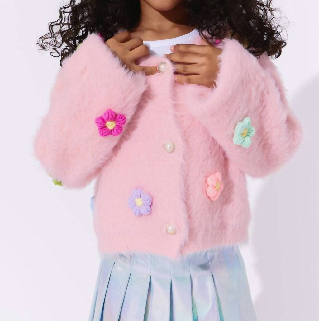 3D Rainbow Daisy Cardigan In Pink