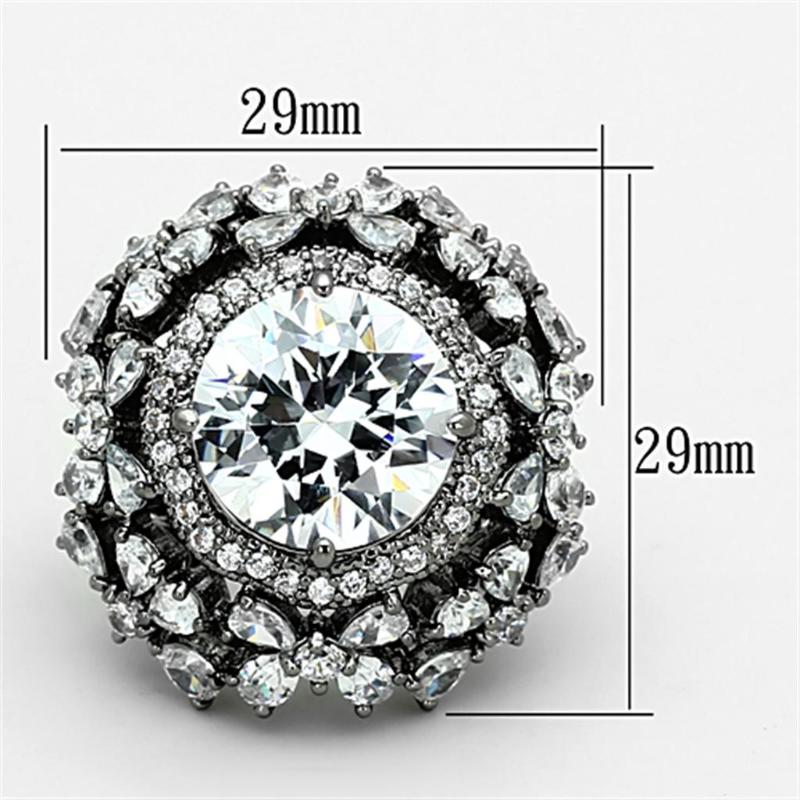 Ruthenium Brass Ring with AAA Grade CZ in Clear