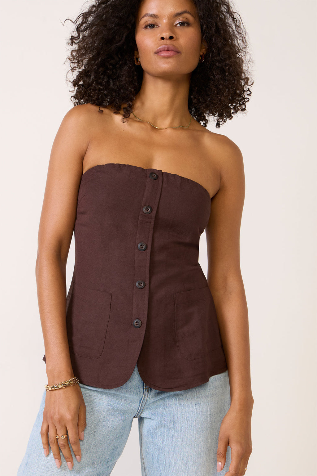 Women's Kai Strapless Button Front Top