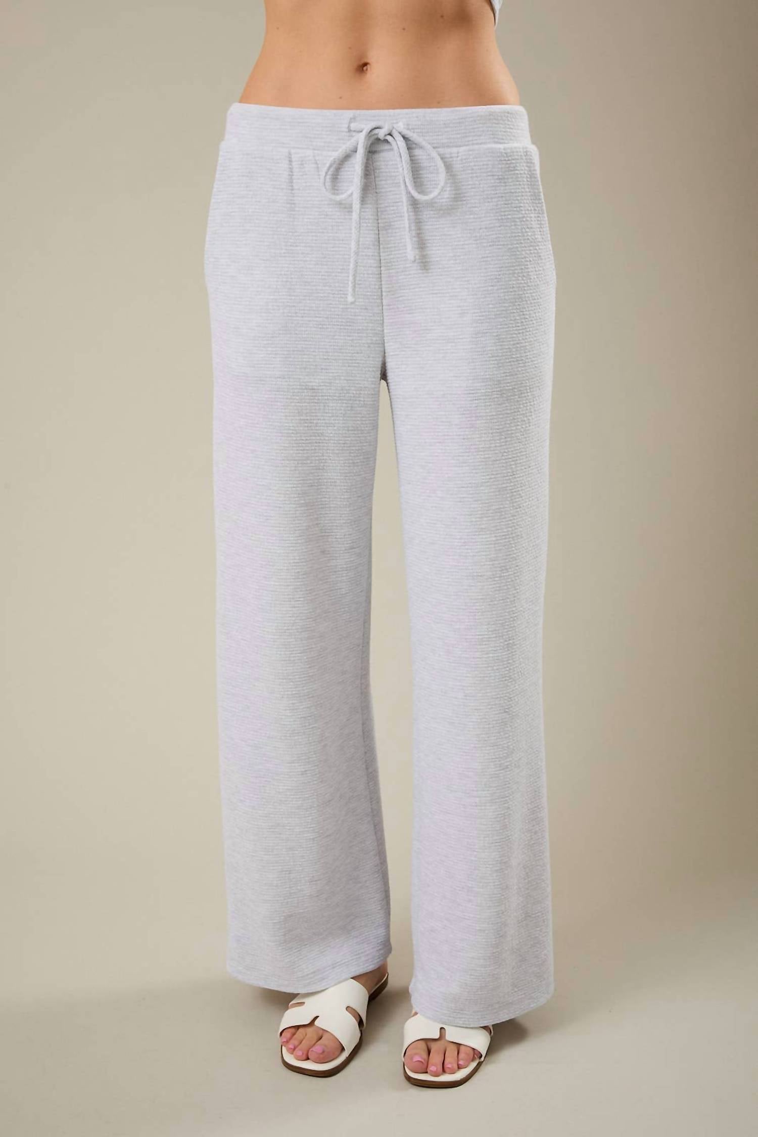 Mid Rise Drawstring Wide Leg Pants In Heather Grey