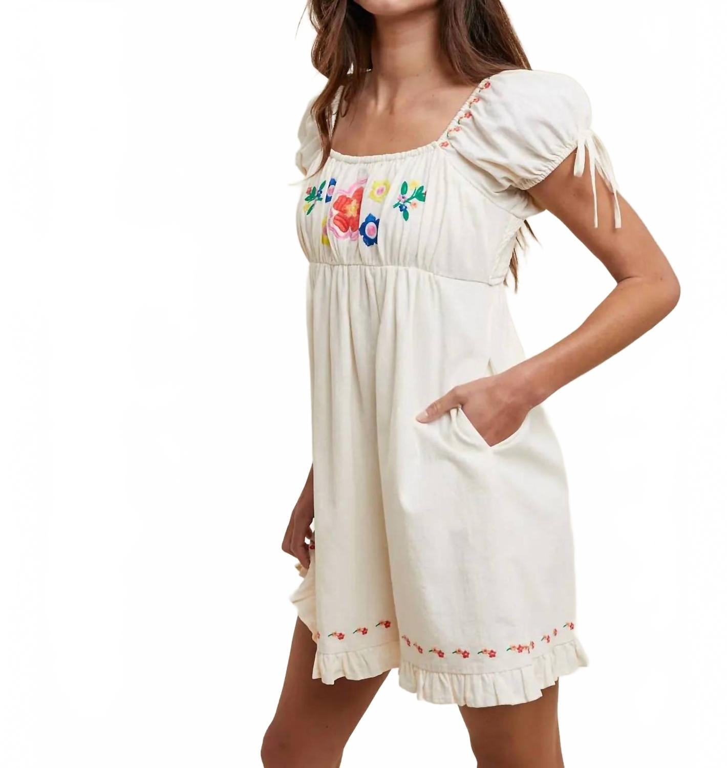 Embroidery Mini Dress In Ecru
