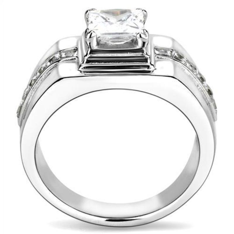 High polished (no plating) Stainless Steel Ring with AAA Grade CZ in Clear