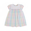 Girl's Stewart's Square Collar Dress In Brunch Plate Plaid With Palm Beach Pink