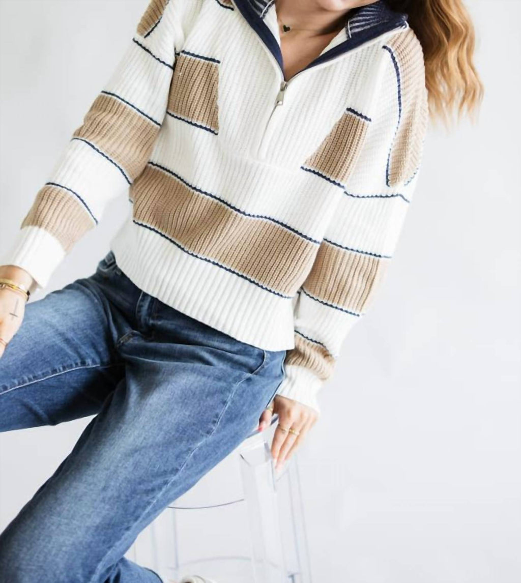 Waffle Half Zip Sweater In Ivory