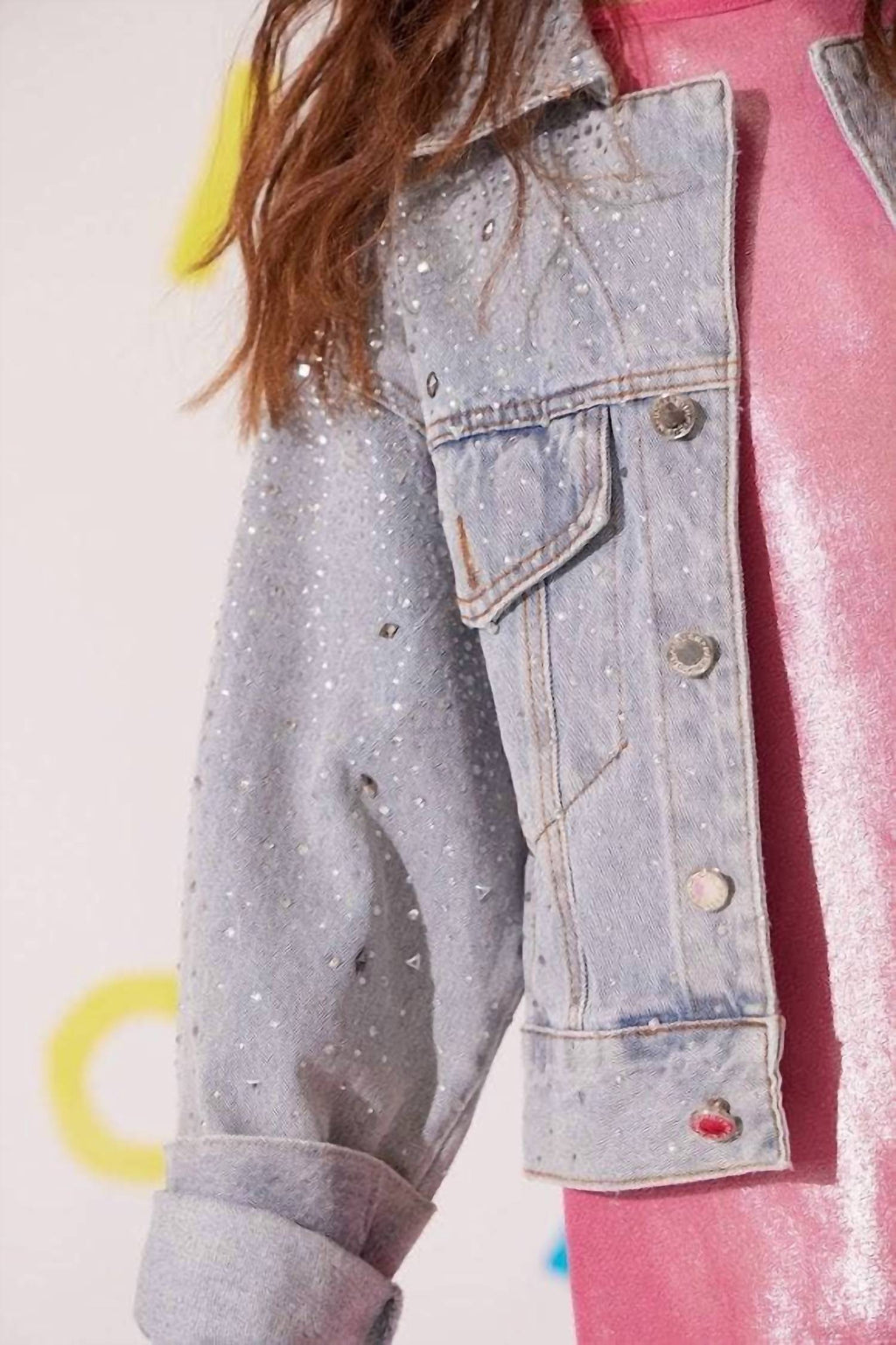 Crystal Bow Jacket In Light Washed Denim