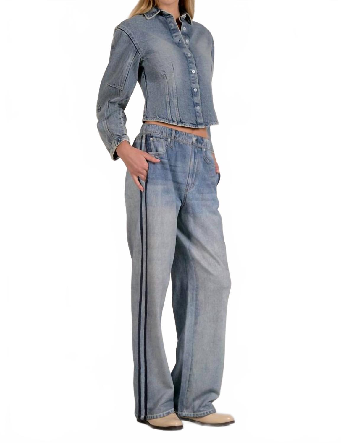 Barrel Sleeve Top In Denim Wash