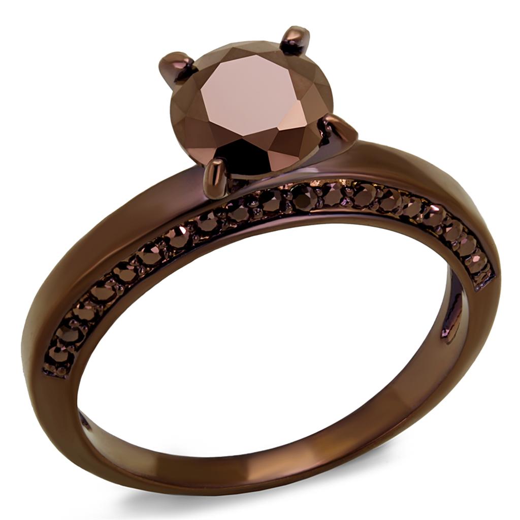 IP Coffee light Brass Ring with AAA Grade CZ in Light Coffee
