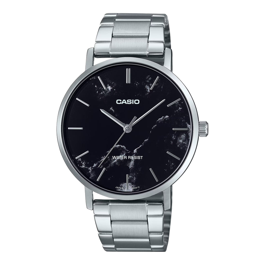 Casio Men’s Stainless Steel Watch Black Marble Pattern Dial - MTP-VT01DM-1AUDF