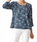 Core Travel Cubism Pleated Sleeve Tee Top In Navy