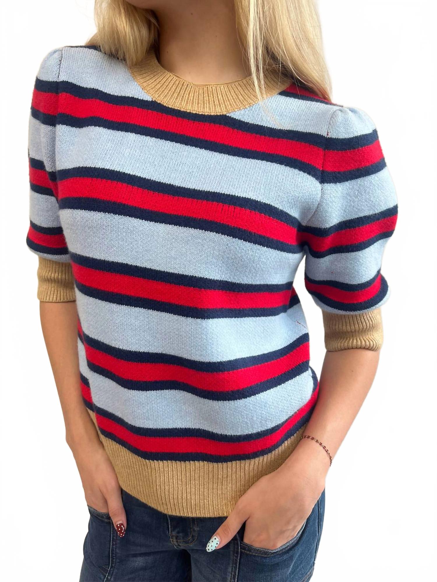 Scottie Striped Knit Sweater In Blue, Red And Tan
