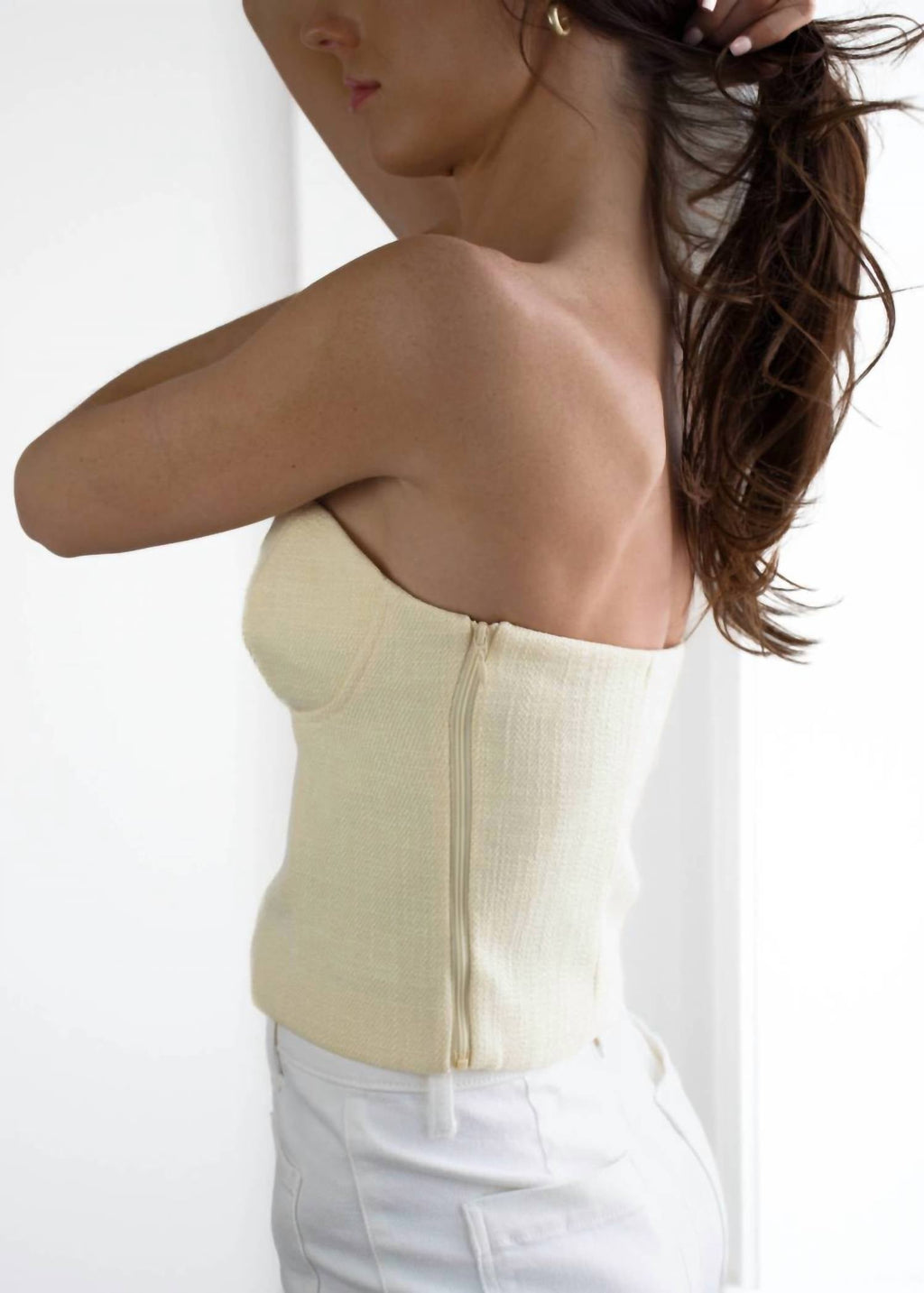 Tweed Strapless Top In Butter