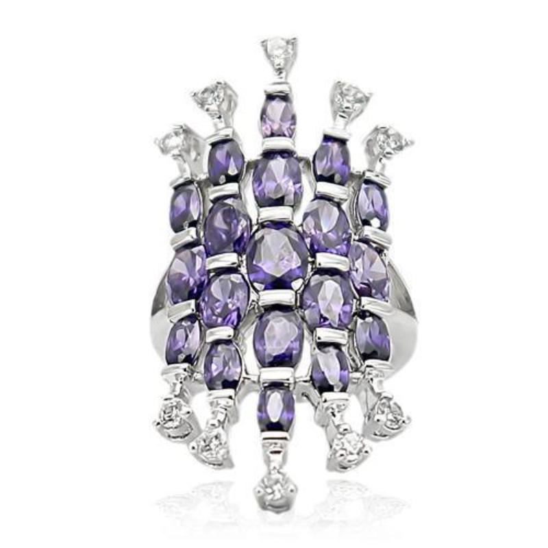 Rhodium Brass Ring with AAA Grade CZ in Amethyst