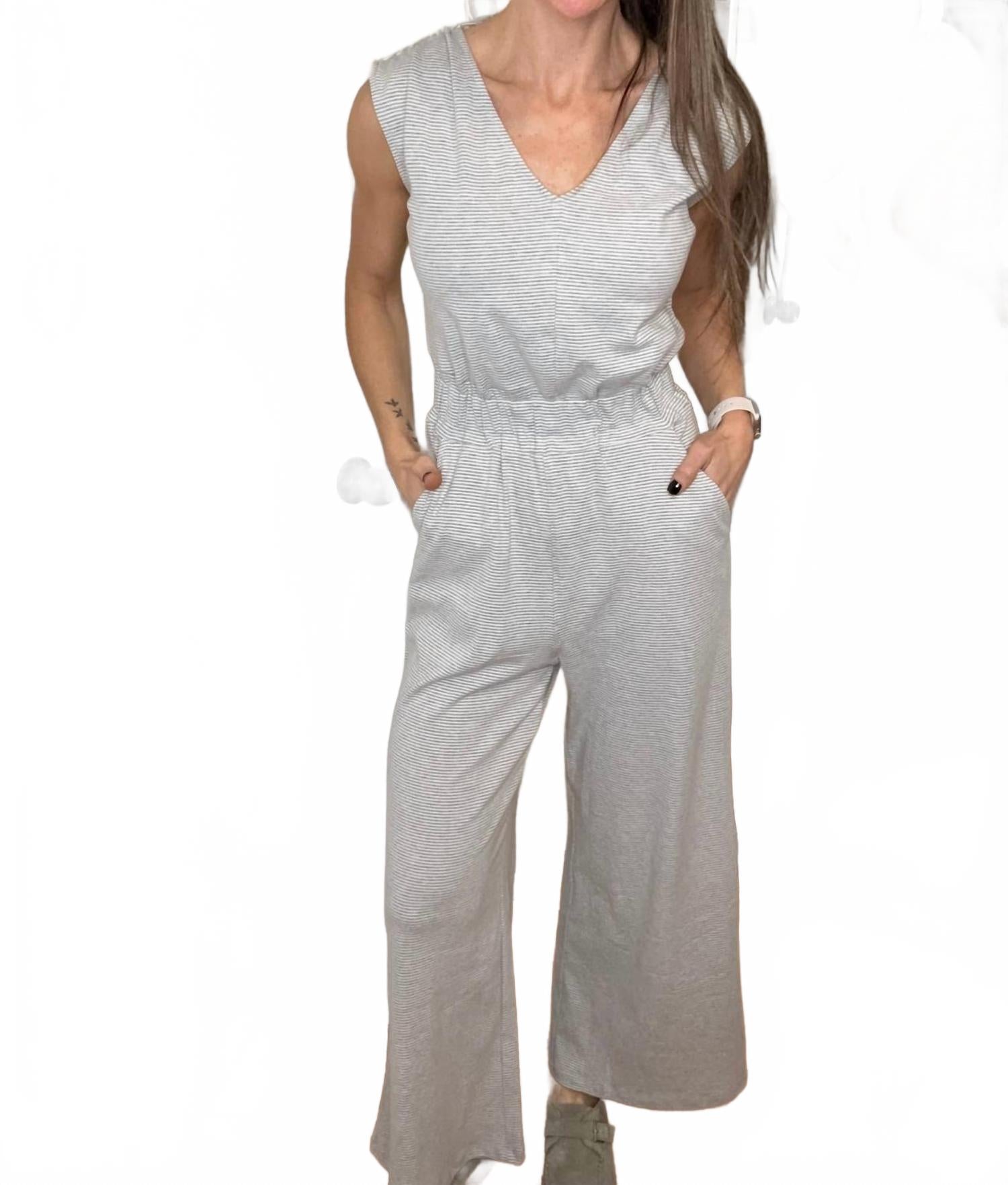 Kenzie Striped Jumpsuit In Grey