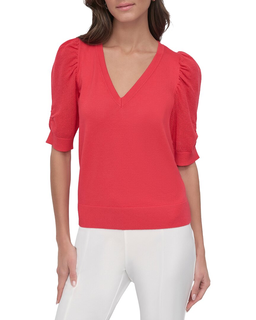 DKNY V-Neck Twist Sleeve Top