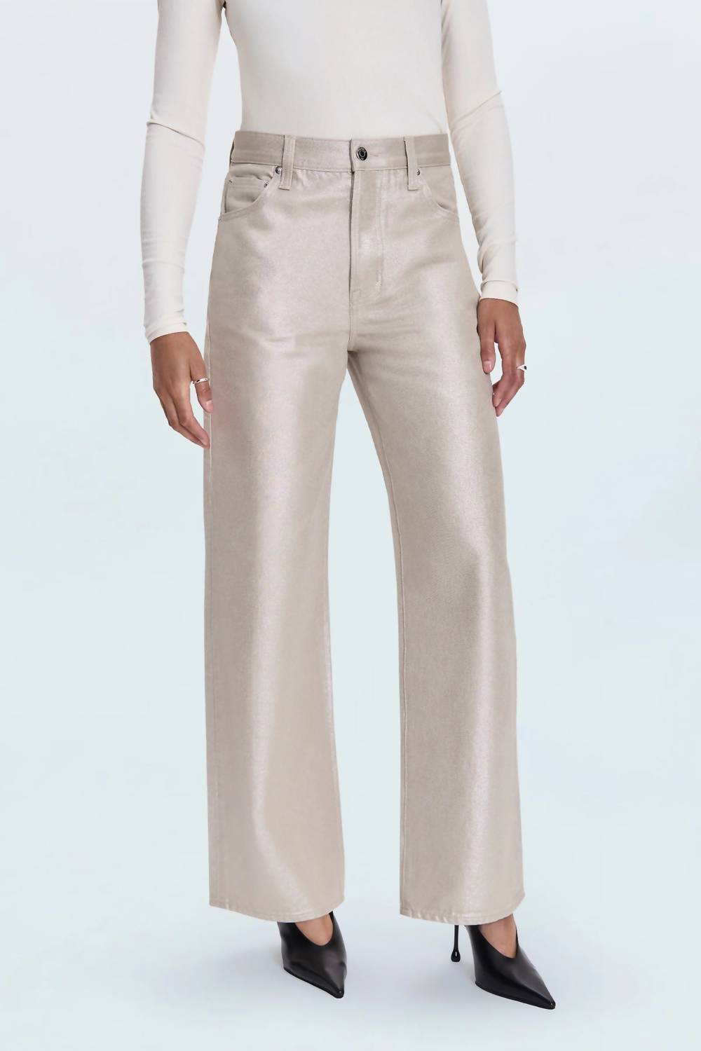 Tate High Rise Bowed Leg Jeans In Champagne Luster