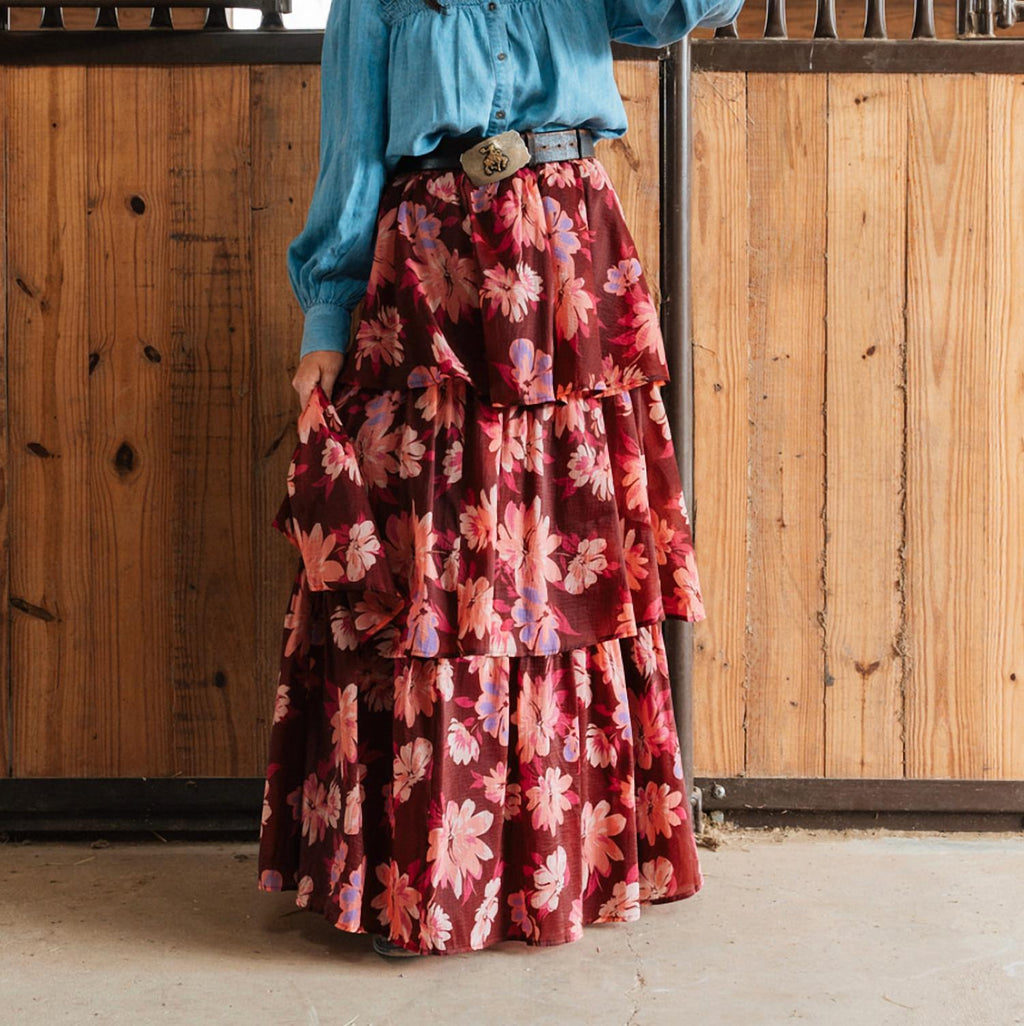 Blossom & Bordeaux Tiered Skirt