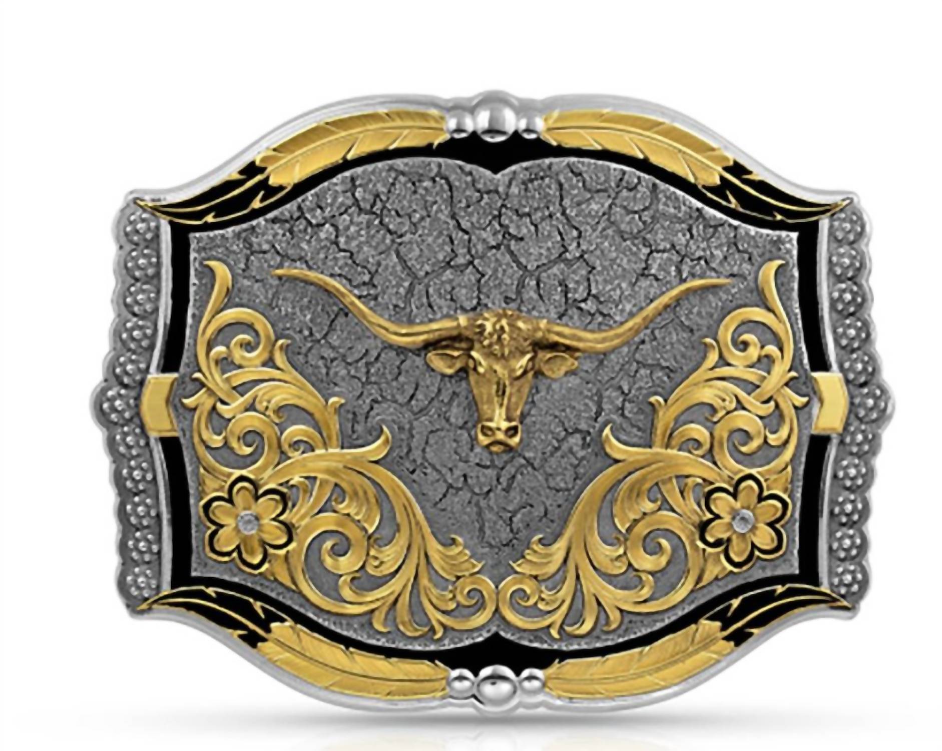 Cracked Earth Longhorn Buckle In Granite Distressed