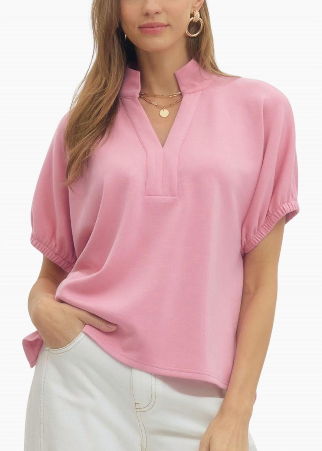 Collins Collared Top In Dusty Pink