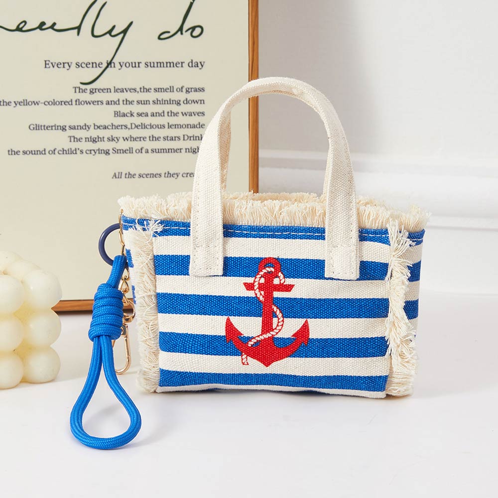 Nautical Anchor Mini Canvas Tote Bag Keychain Bag Charm