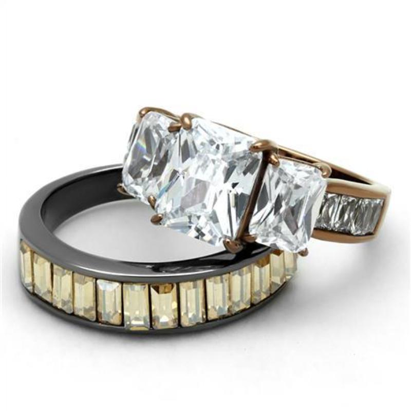 IP Light Black & IP Light coffee Stainless Steel Ring with AAA Grade CZ in Clear