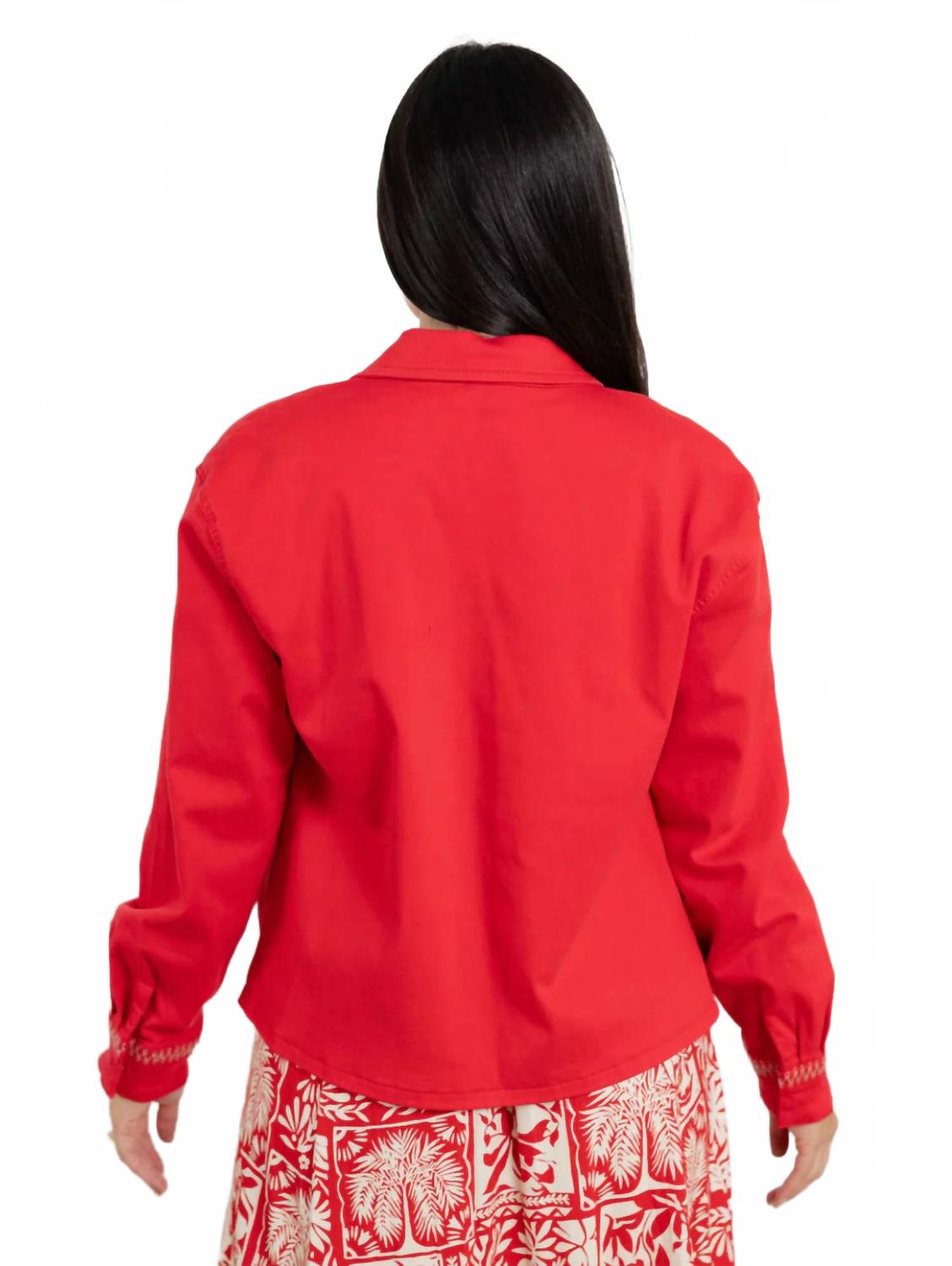 Embroidered Placket Jacket In Sangria
