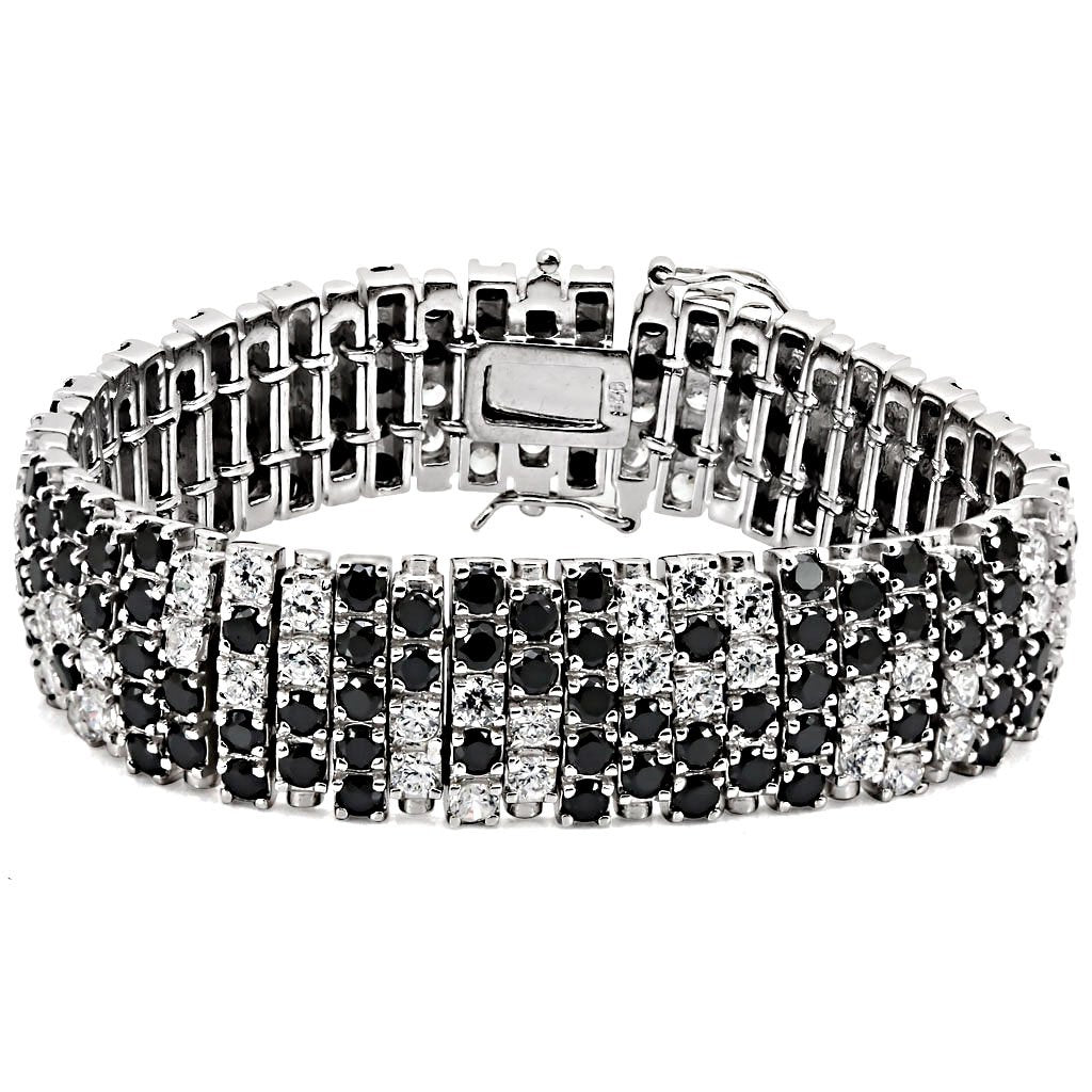 Rhodium 925 Sterling Silver Bracelet with AAA Grade CZ in Black Diamond