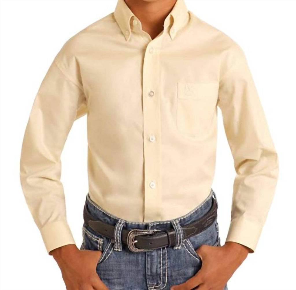 Boys Solid Button Shirt In Eggshell