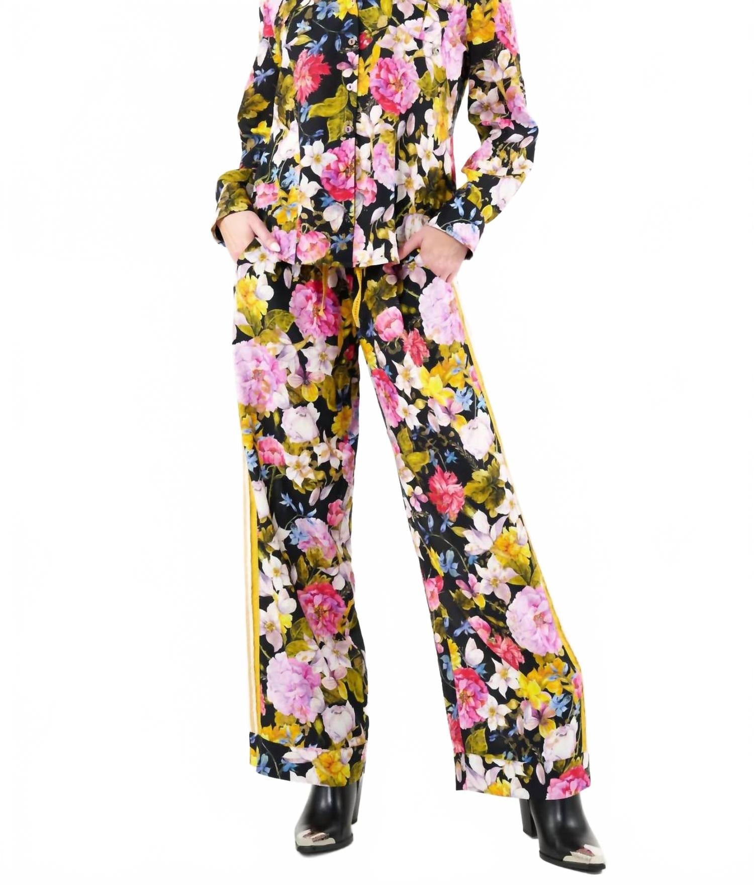 Flower Bomb Elastic Waist Pants In Night Floral