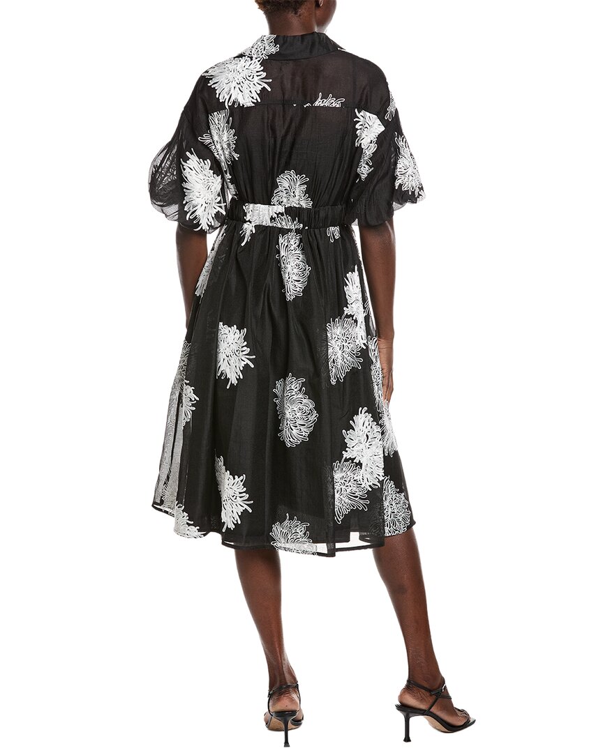 Gracia Floral Embroidered Puffed Sleeve Shirtdress