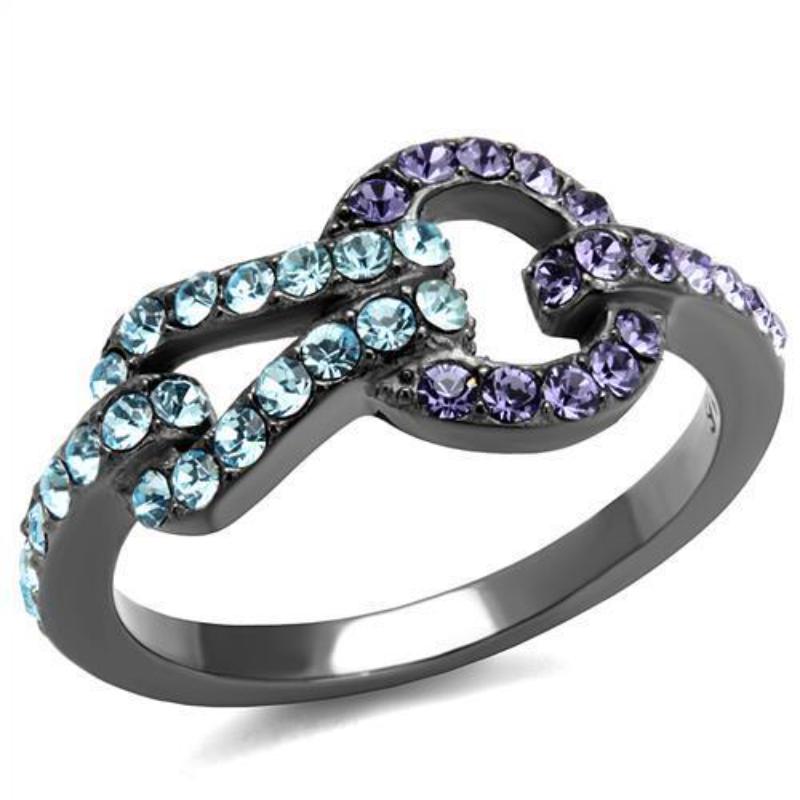 IP Light Black Stainless Steel Ring with Top Grade Crystal in Tanzanite