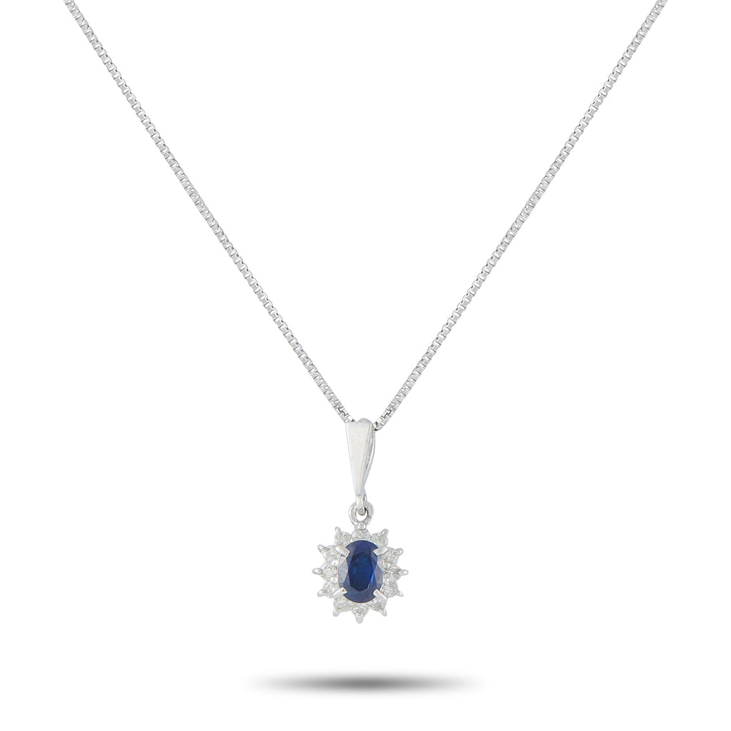 LB Exclusive Platinum 0.15ct Diamond and Sapphire Pendant Necklace MF22-041326