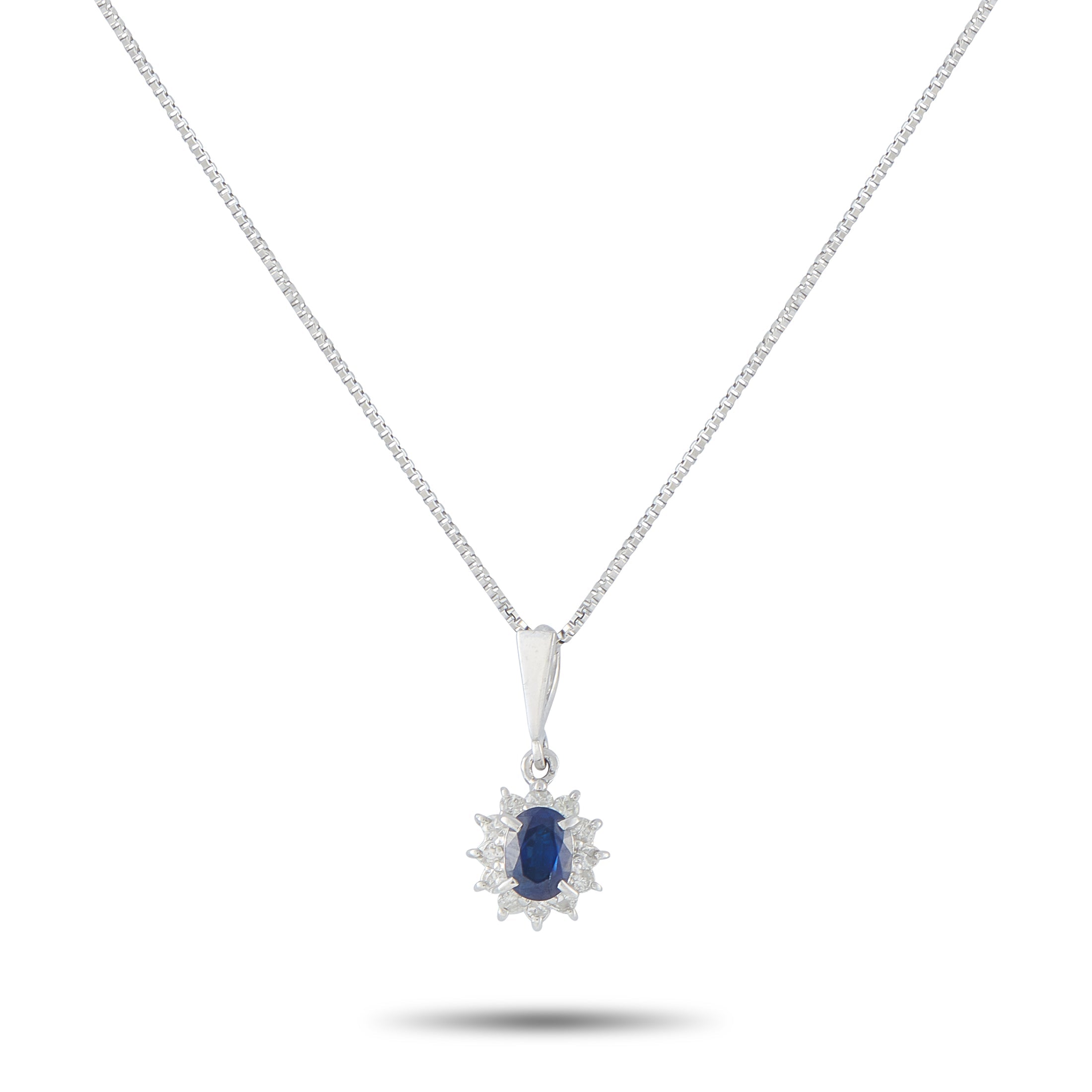 LB Exclusive Platinum 0.15ct Diamond and Sapphire Pendant Necklace MF22-041326