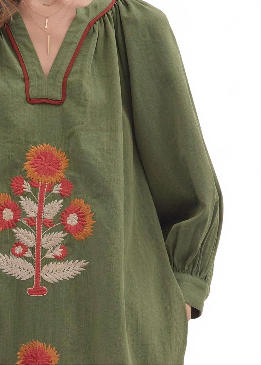 Katy Blockprint Dress In Olive