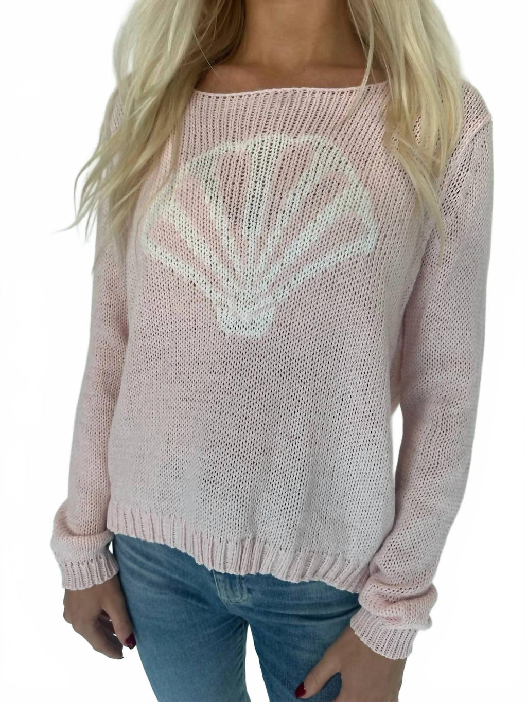 Seashell Long Sleep Crew Top In Caprice Pink/breaker White