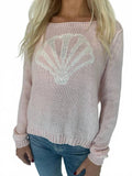 Seashell Long Sleep Crew Top In Caprice Pink/breaker White