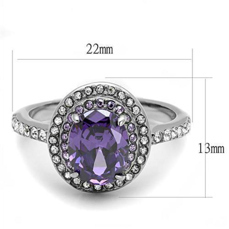 High polished (no plating) Stainless Steel Ring with AAA Grade CZ in Amethyst