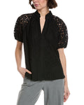 CeCe Ruffle Neck Raglan Seam Split Neck Blouse