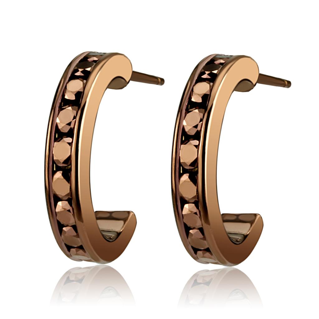 IP Coffee light Brass Earrings with Top Grade Crystal in Light Coffee