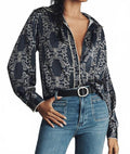 Kodie Top Silky Blouse In Navy Print