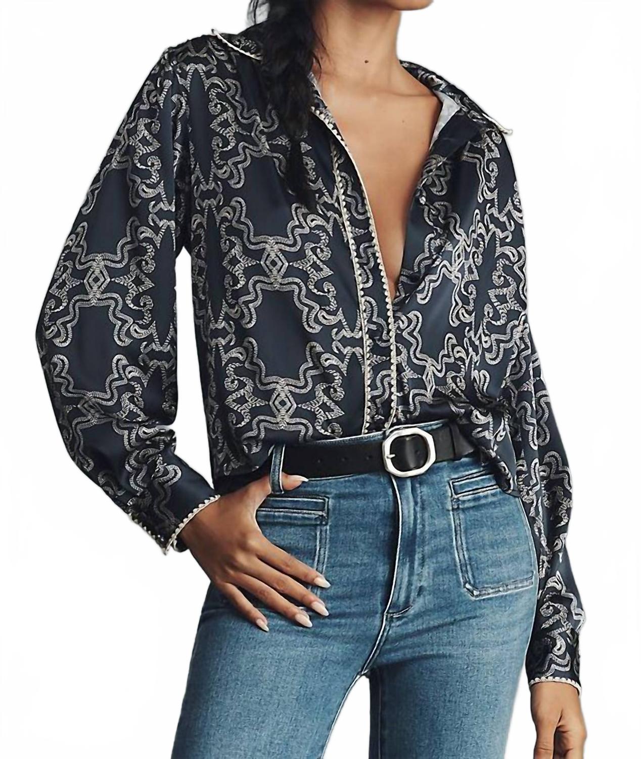 Kodie Top Silky Blouse In Navy Print