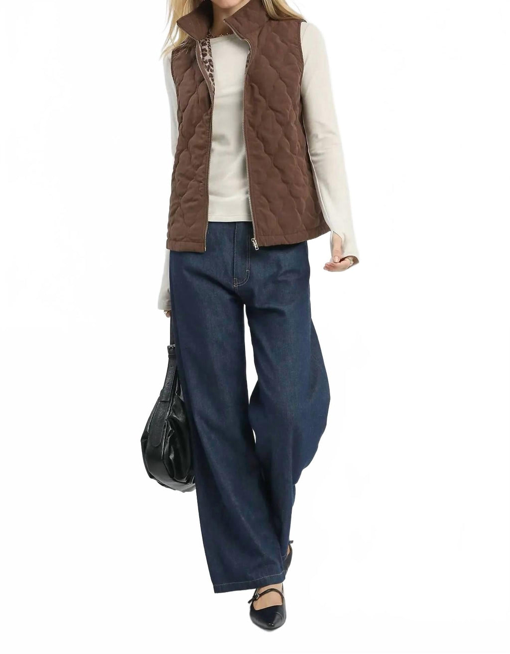 Quilted Zip Up Vest In Chocolate