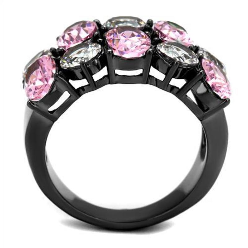 IP Light Black Stainless Steel Ring with AAA Grade CZ in Rose