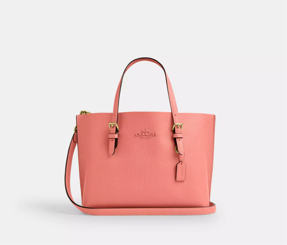 NWT Coach Leather Mollie Tote Bag 25 In Gold/Coral