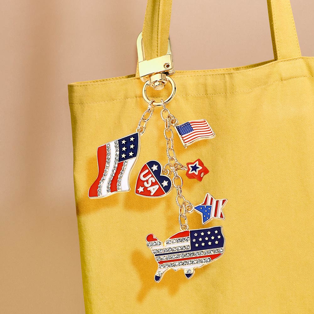 American USA Flag Star Charm Drop Keychain Bag Charm