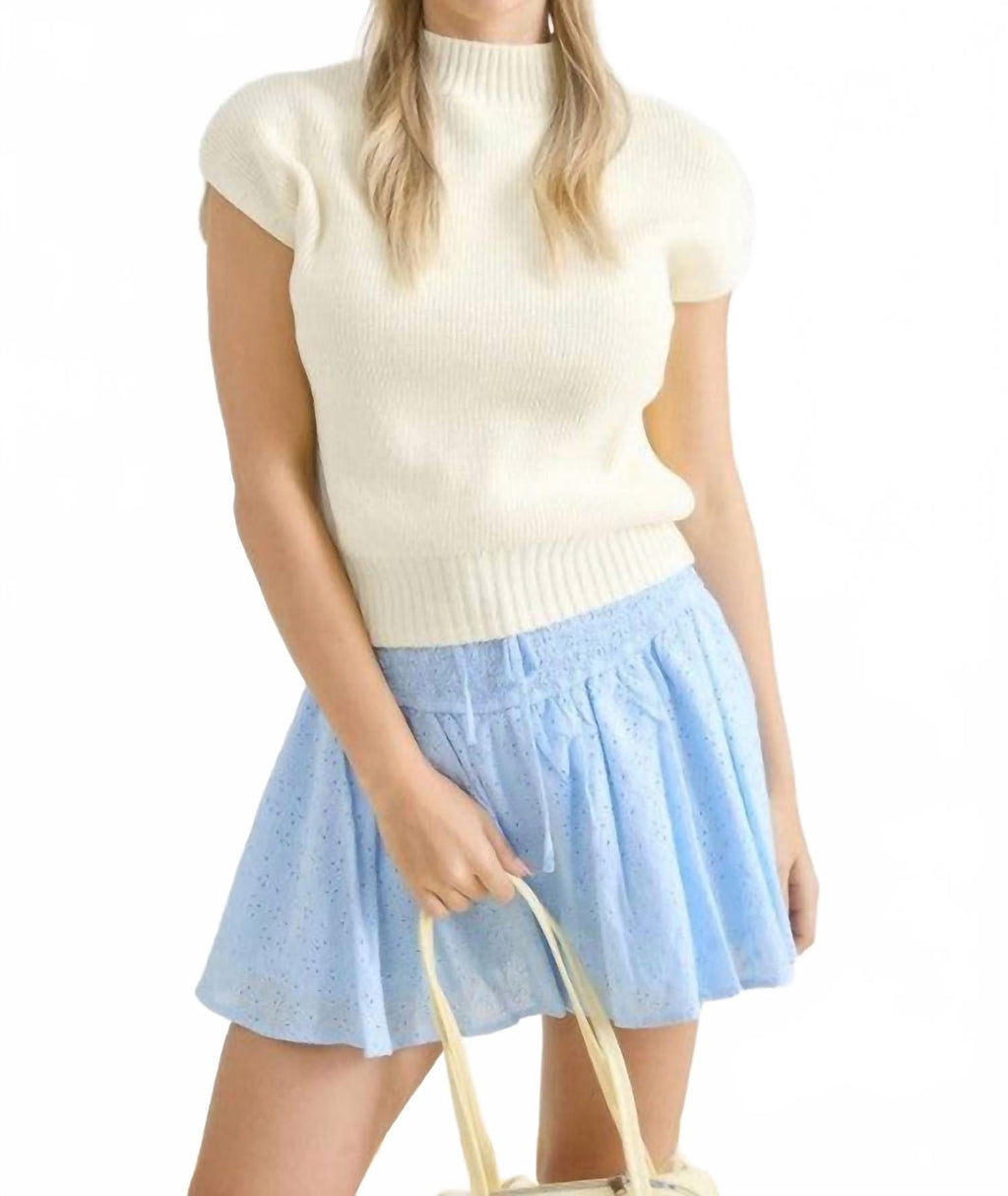 Mock Neck Knit Pullover In White