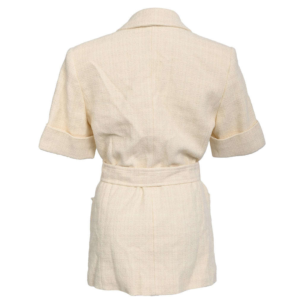 Sandro Truman Belted Tweed Jacket In Beige Cotton