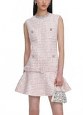 Sequin Boucle Belted Mini Dress In Pink