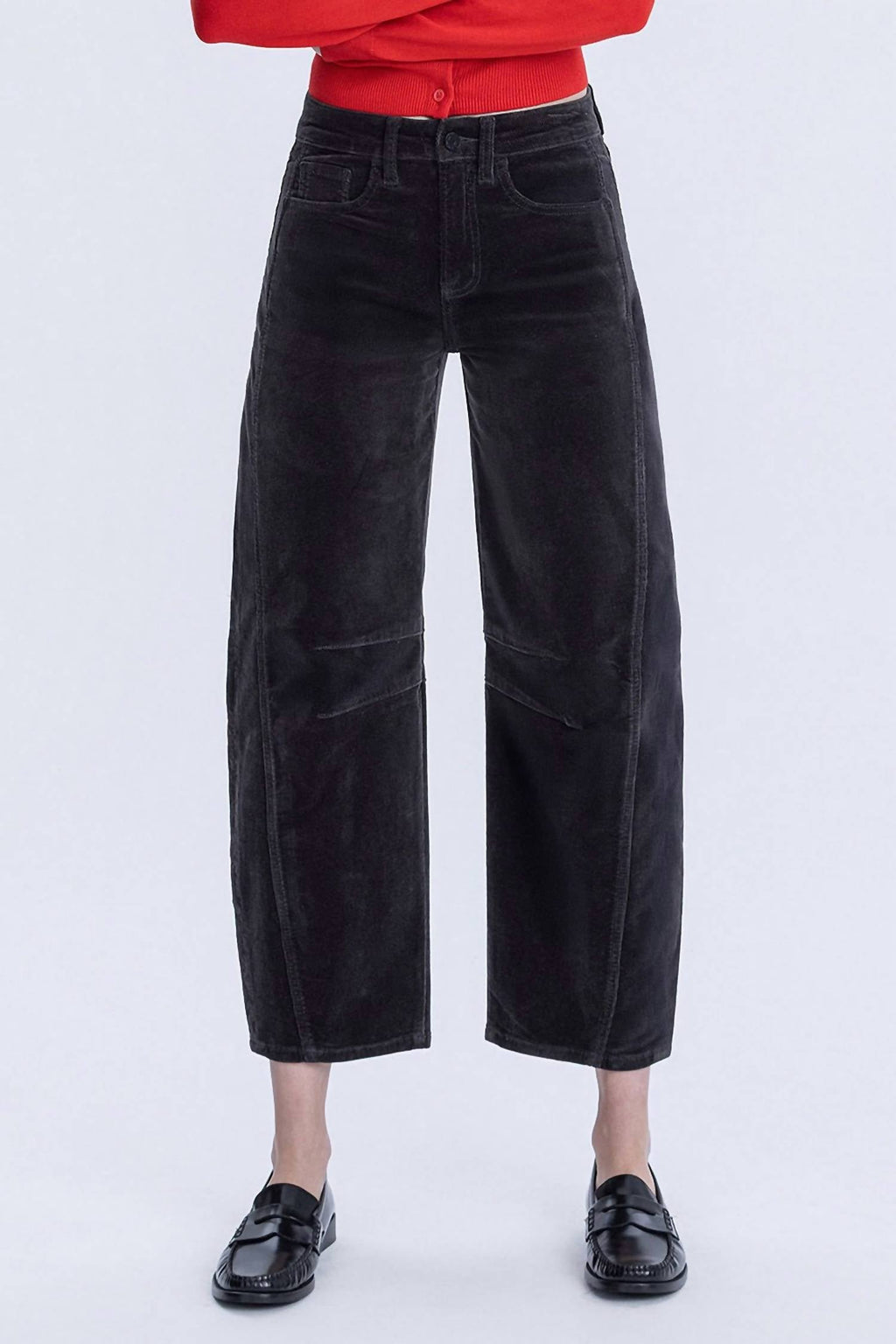 High Rise Crop Corduroy Barrel Jeans In Dark Gray